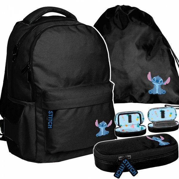 PLECAK STITCH CZARNY BEUNIQ MŁODZIEŻOWY SZKOLNY ZESTAW 3w1 LILO I STICH