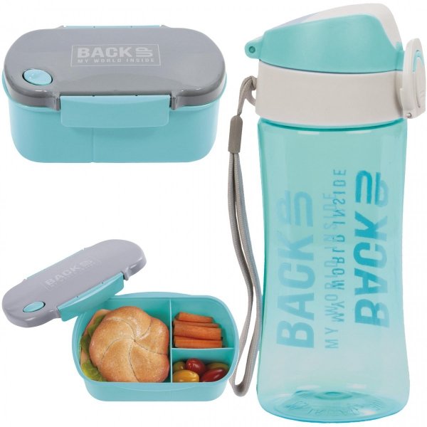 Zestaw Śniadaniowy Bidon Śniadaniówka Free BPA Turkusowy [BB4A38 SB4B38]