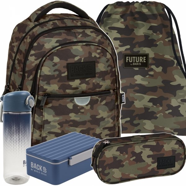 PLECAK MORO ZESTAW 5 ele. SZKOLNY MŁODZIEŻOWY BACKUP KAMUFLAŻ WOJSKOWY