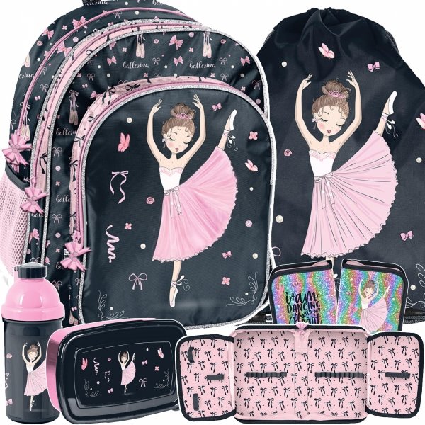 PLECAK SZKOLNY TANCERKA DLA DZIEWCZYNY DO 1 KLASY KOMPLET 5w1 BALERINA PASO