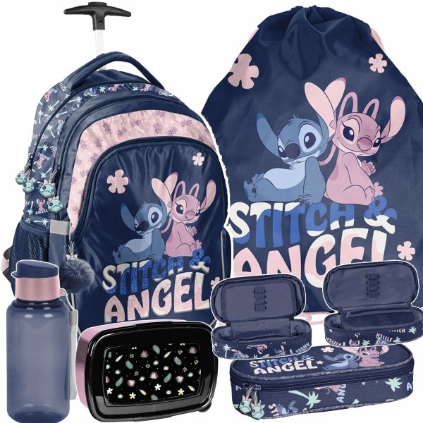 PLECAK STITCH NA KÓŁKACH SZKOLNY DO 1 KLASY LILO i STICH KOMPLET 5w1 PASO