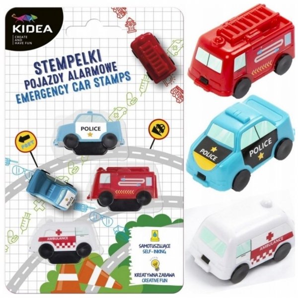 STEMPELKI MOTYWACYJNE KIDEA PIECZĄTKI POJAZDY ALARMOWE 3 SZT. KOMPLET DLA CHŁOPAKA [SPA3KA]