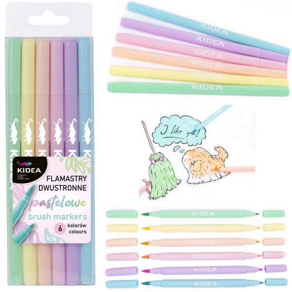 Dwustronne Pisaki Flamastry Pastelowe 6 kol Kidea [FDPBB6KA]