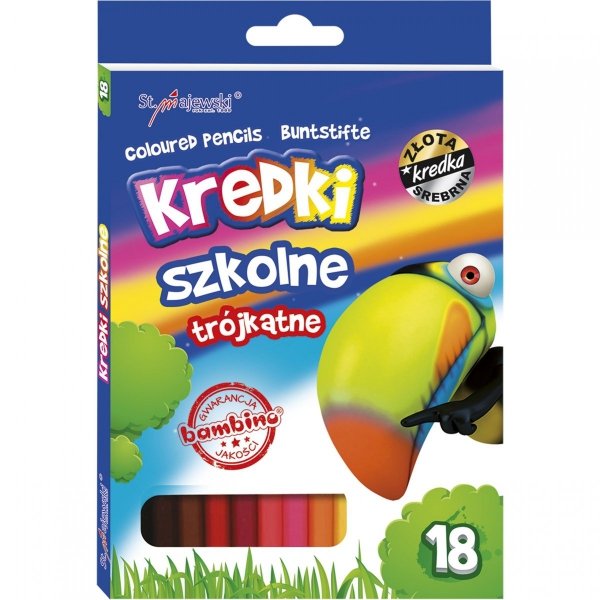 Nowoczesne Kredki Bambino Szkolne Trójkątne 18 Kolorów Ołówkowe [002670]