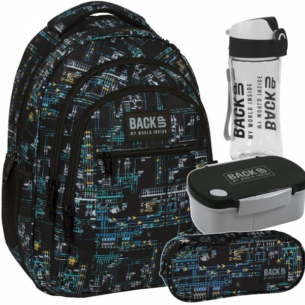 KOMPLET 4w1 PLECAK MŁODZIEŻOWY BACKUP DLA CHŁOPAKA SZKOLNY UKŁAD SCALONY
