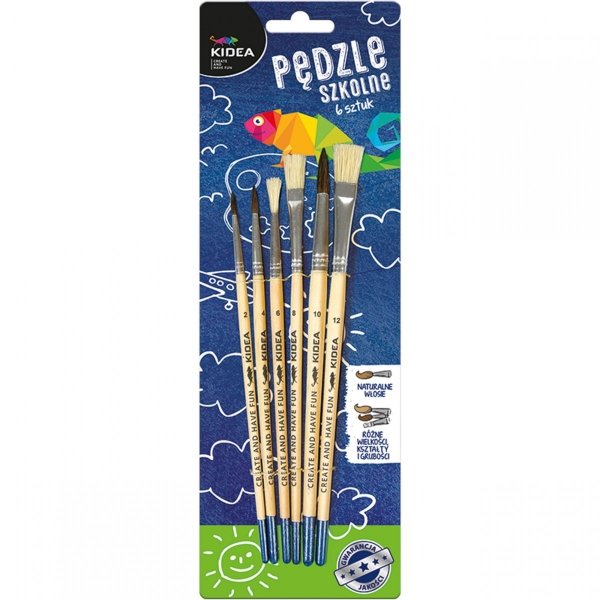 Pędzle Pędzelki Szkolne Zestaw 6 szt. Kidea [P6KA]