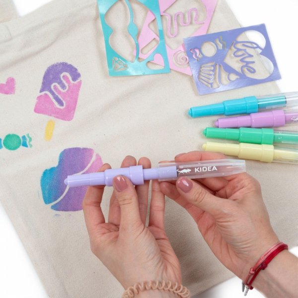 Markery do Tkanin 5 kolorów w Sprayu z Szablonami SWEET LOVE Kidea Flamastry Pisaki [MTSSSW5KA]
