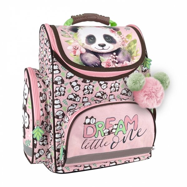 TORNISTER z PANDĄ SZKOLNY DERFORM DLA DZIEWCZYNY Z MISIEM PANDA DO 1 KLASY