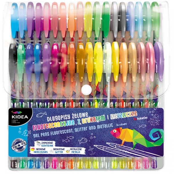 Długopisy Żelowe Fluorescencyjne 36 Kolory Kidea dla Dzieci [DZ36KA]