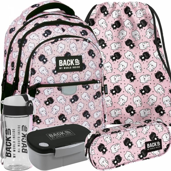 KOTKI KOMPLET 5w1 SZKOLNY PLECAK MŁODZIEŻOWY BACKUP Z KOTKAMI DZIEWCZĘCY