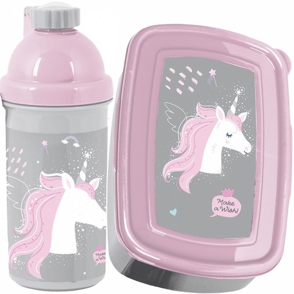 Dziewczęcy zestaw 2w1 Bidon Śniadaniówka Unicorn na drugie śniadanie