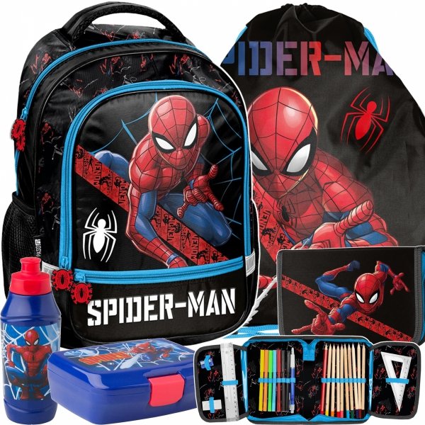 PLECAK SZKOLNY SPIDERMAN DO PODSTAWÓWKI ZESTAW 5w1 DO 1 KLASY DLA CHŁOPAKA