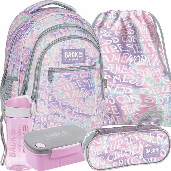 KREMOWE NAPISY MŁODZIEŻOWY PLECAK BACKUP DZIEWCZĘCY SZKOLNY KOMPLET 5 ele.
