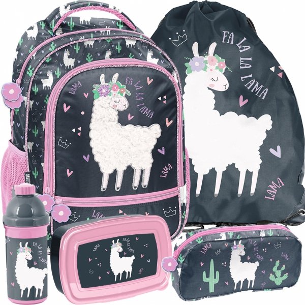 Plecak do Szkoły z Lamą Dziewczęcy komplet 5elem. [PP23LA-260]
