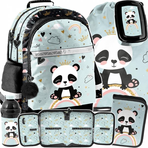 PANDA MIŚ PLECAK KOMPLET 5 ele. SZKOLNY DZIEWCZĘCY DO 1 KLASY Z MISIEM