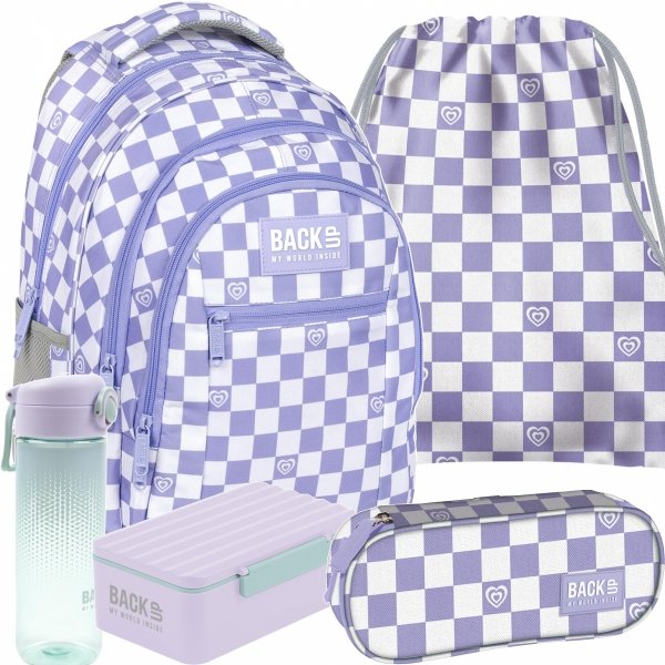 PLECAK BACKUP SZACHOWNICA MŁODZIEŻOWY DLA DZIEWCZYNY SZKOLNY KOMPLET 5el