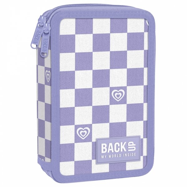 PIÓRNIK BACKUP 2 KOM. Z WYPOSAŻENIEM SZACHOWNICA FIOLETOWO BIAŁA DZIEWCZĘCY