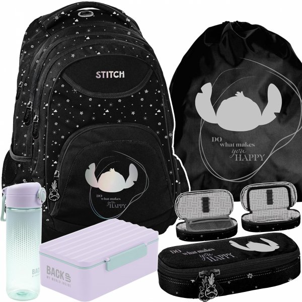 PLECAK STITCH BeUniq MŁODZIEŻOWY SZKOLNY KOMPLET 5el LILO STICH DZIEWCZĘCY