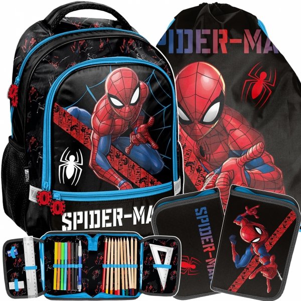 PLECAK SZKOLNY SPIDERMAN DO PODSTAWÓWKI ZESTAW 3w1 DO 1 KLASY DLA CHŁOPAKA