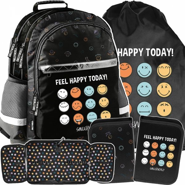SMILEY PLECAK SZKOLNY EMOTKI DO 1-3 KLASY PODSTAWÓWKI EMOTIKONY KOMPLET 3w1