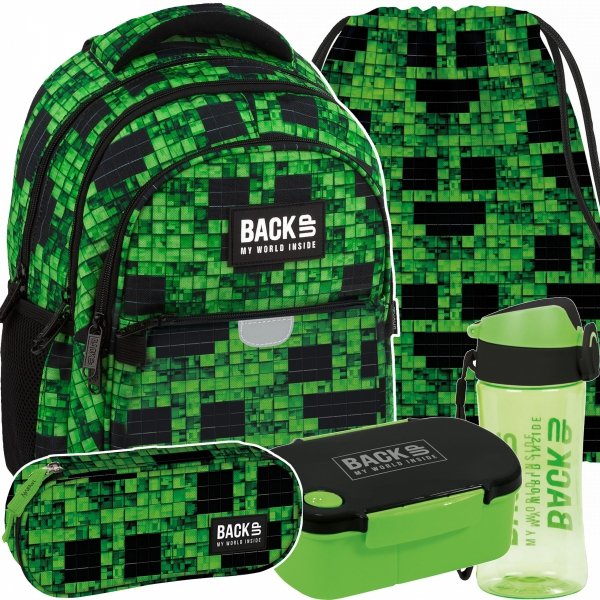 MINECRAFT PLECAK SZKOLNY MŁODZIEŻOWY BACKUP SZKOLNY KOMPLET 5w1 PIKSELE GRY
