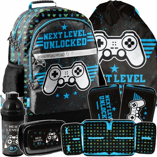 ZESTAW 5w1 PLECAK SZKOLNY GAMING GAMEPAD KOMPLET 5w1 DLA CHŁOPAKA Z PADEM