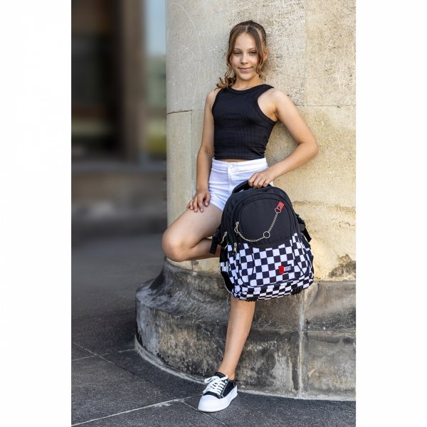 ST.RIGHT PLECAK SZKOLNY MŁODZIEŻOWY SZACHOWNICA K-POP CHAIN DUŻY 4-komorowy