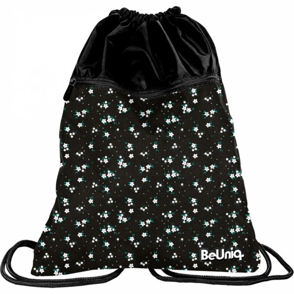Czarny Worek Plecak na Sznurkach w Kwiaty na Obuwie BeUniq [BU23ME-713]