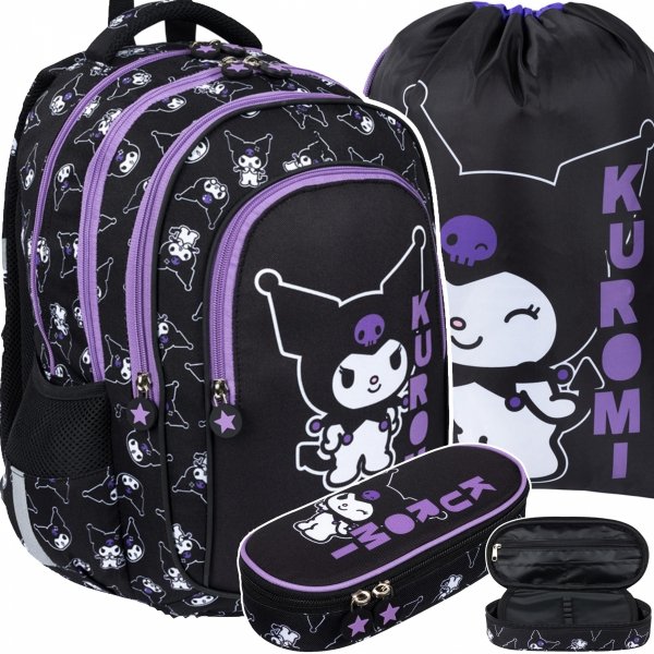 KUROMI BLACK PLECAK KOMPLET 3w1 MAJEWSKI DLA DZIEWCZYNY 4-komorowy