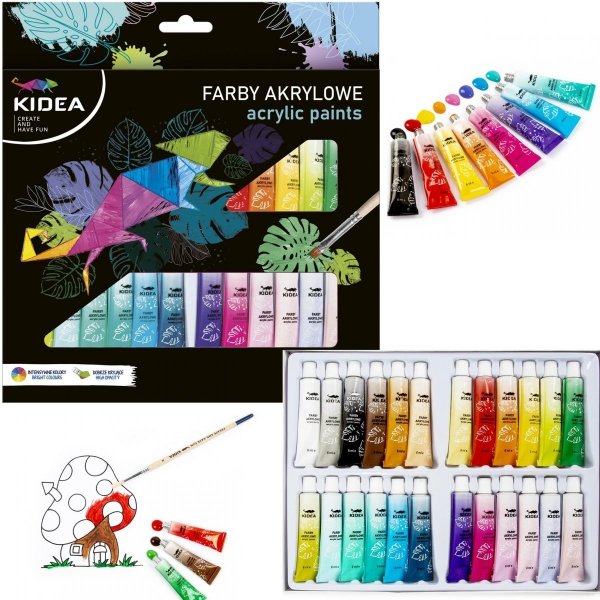 Farby Akrylowe w Tubkach 6 ml 24 Kolory Kidea dla Dzieci [FAA24KA]