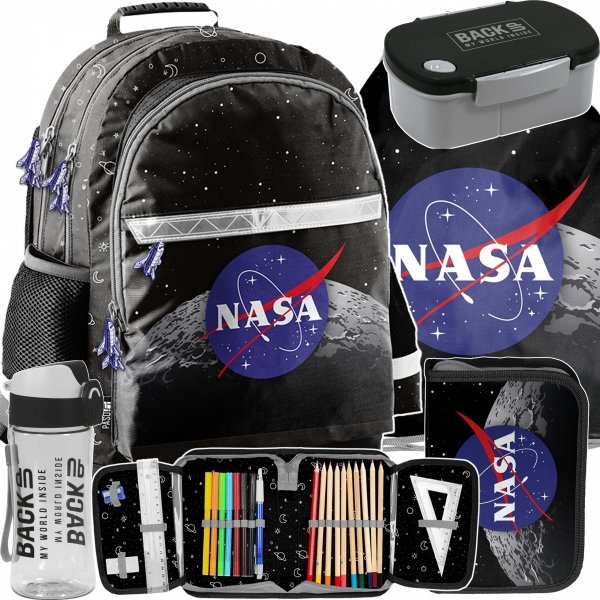 NASA PLECAK CHŁOPIĘCY SZKOLNY DO KLAS 1-4 PODSTAWÓWKI KOSMICZNY ZESTAW 5w1