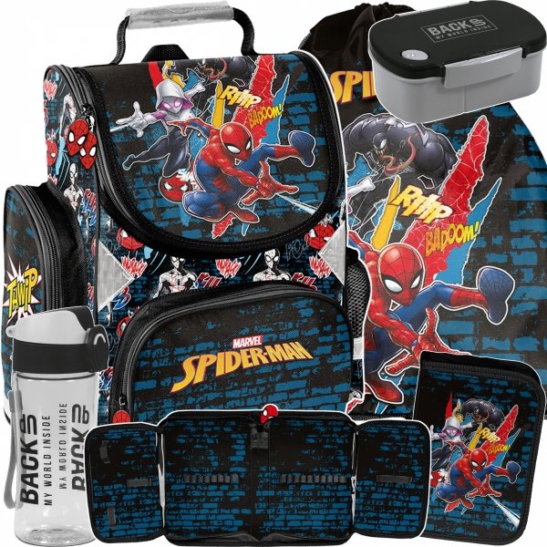 TORNISTER SPIDERMAN SZKOLNY MARVEL DO KLAS 1-4 KOMPLET 5w1 DLA CHŁOPAKA
