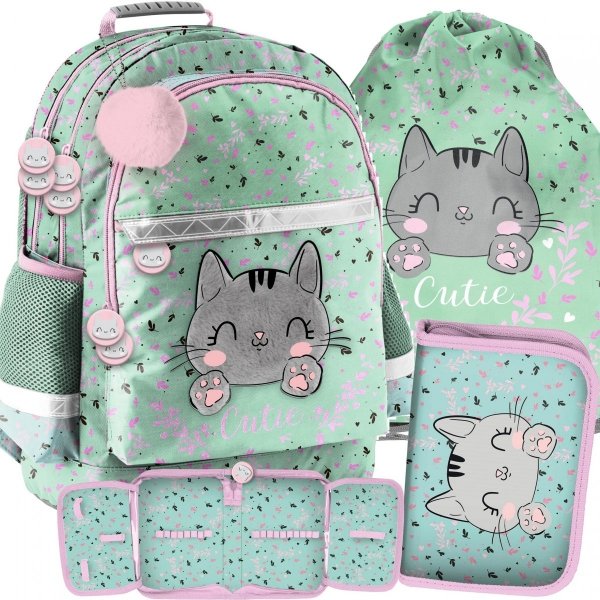 Szkolny Plecak dla Dziewczyny Kotek Kot Zestaw 3w1 [PP21CA-116]