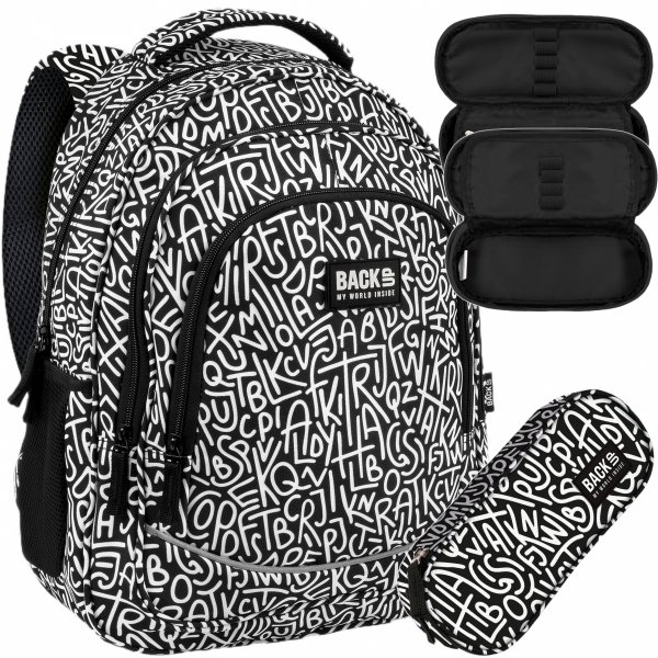PLECAK KOMPLET 2w1 BACKUP SZKOLNY MŁODZIEŻOWY LITERY GRAFFITI 3 KOMOROWY