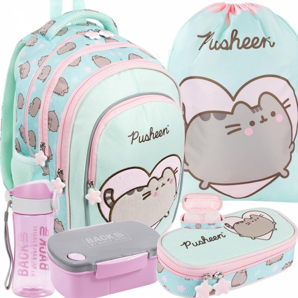 PUSHEEN MINT KOMPLET 5w1 MAJEWSKI DLA DZIEWCZYNEK PLECAK KOT KOTKI