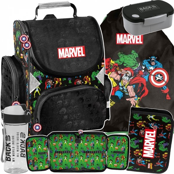 ZESTAW 5 ele AVENGERS TORNISTER MARVEL SZKOLNY DLA CHŁOPAKA HALK THOR