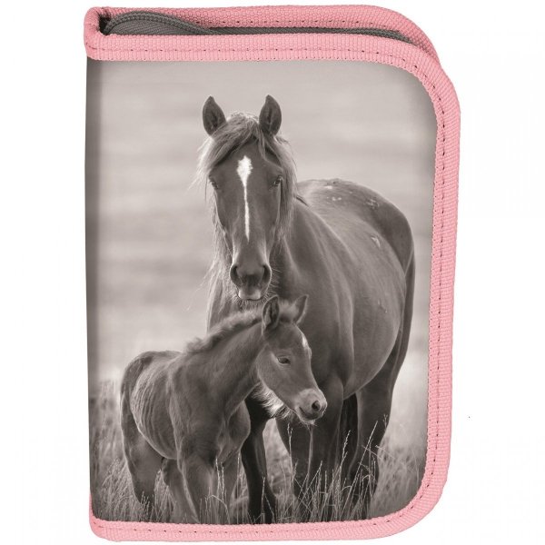 Konie na Plecaku Szkolnym dla Dziewczynki Szary Różowy Komplet [PP20KO-260]