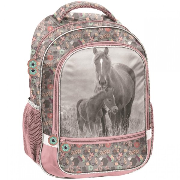 Konie Plecak Szkolny dla Dziewczynki Szary Różowy [PP20KO-260]