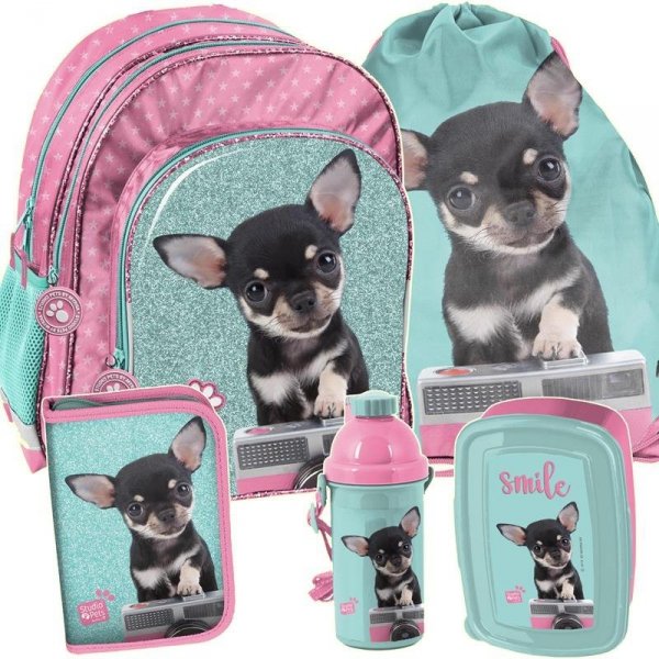 Plecak Szkolny z Pieskiem Chihuahua dla Dziewczyny Komplet [PTE-090]
