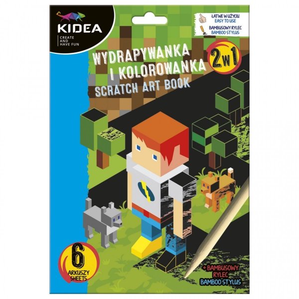 Minecraft Wydrapywanka i Kolorowanka 2w1 Kidea 6 Kartek + Rysik [WKAKA]