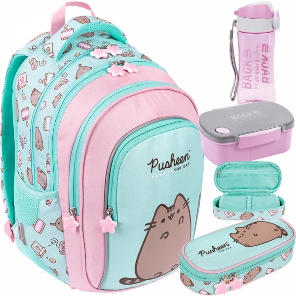 PUSHEEN MINT KOMPLET 4ele. MAJEWSKI DLA DZIEWCZYNEK PLECAK KOT KOTKI 
