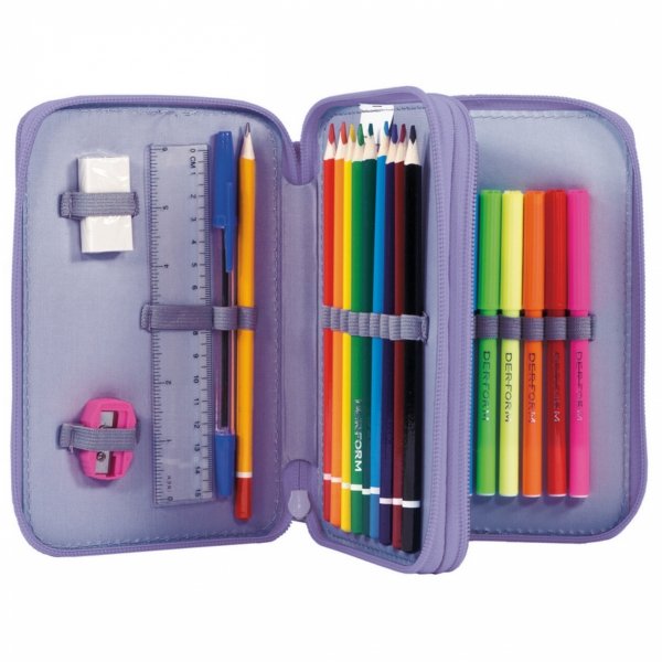 PIÓRNIK BACKUP 2 KOM. Z WYPOSAŻENIEM SZACHOWNICA FIOLETOWO BIAŁA DZIEWCZĘCY