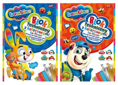 Blok techniczny A4 kolorowy 10k Bambino MAJEWSKI p10, mix cena za 1 szt