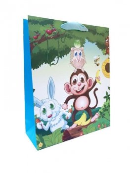 Torebka ozdobna prezentowa Zwierzęta Safarii 3302B 26x32x10cm p12, mix cena za 1 szt