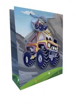 Torebka ozdobna prezentowa Chłopięca, pojazdy 9875C 18x23x10cm p12, mix cena za 1 szt