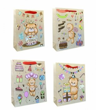 Torebka ozdobna prezentowa Miś 30x39x12cm JP943A p12 mix cena za 1 szt
