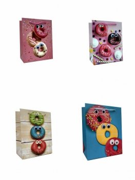 Torebka ozdobna prezentowa Donuty 303C 18x23x12cm mix cena za 1 szt