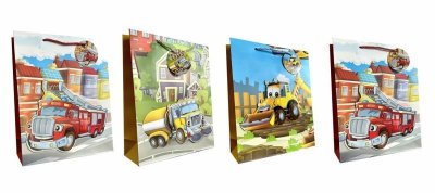 Torebka ozdobna prezentowa 4wz 512A 30x41,5x12cm Pojazdy mix cena za 1 szt