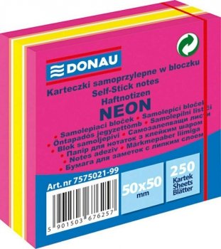Mini kostka samoprzylepna DONAU 50x50mm, 1x250 kart., neon-pastel, mix różowy