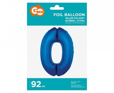 Balon foliowy Cyfra 0, niebieska, 92 cm
